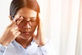 Woman eyestrain and migraine headache