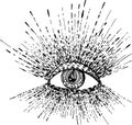 Eye in the sun. Divine symbol. Modern trendy style illustration.