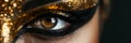 Eye with Super Black Gold Makeup, Beautiful Luxury Woman Eye, Vantablack Makeup, Generative AI Illustration