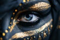 Eye with Super Black Gold Makeup, Beautiful Luxury Woman Eye, Vantablack Makeup, Generative AI Illustration