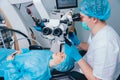 Eye surgery. A patient and surgeon in the operating room Royalty Free Stock Photo