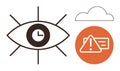 Eye Symbol with Clock, Warning Alert Icon in Orange Circle, and Cloud Graphic Concept Royalty Free Stock Photo