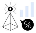 Eye Symbol with Geometric Pyramid, Analytics Bar Graph, and Percent Icon Data Insights Royalty Free Stock Photo