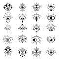 Eye Symbols. Evil Eyes Sign, Decorative Alchemy Tattoo Symbol, Hipster Occult Style Mystic Amulet  Illustration