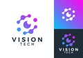eye tech neuron logo design. vision molecule technology connection icon concept Royalty Free Stock Photo