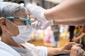 Eye test,Asian senior woman having eyesight test with equipment for check eyes vision,old elderly patient in optometry glasses or Royalty Free Stock Photo