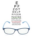 Eye test chart with blue glass. Royalty Free Stock Photo