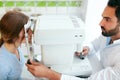 Eye Test. Optometrist Testing Woman Eyesight On Modern Equipment Royalty Free Stock Photo