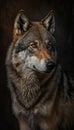 Eye to eye portrait with grey wolf female on black background. Beautiful and dangerous beast of the forest. Royalty Free Stock Photo