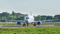 Eye to Eye view with taxiing plane Royalty Free Stock Photo