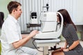 Eye tonometry. Non-contact tonometer. Glaucoma checkup. Modern equipment. Royalty Free Stock Photo