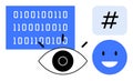Eye Tracking Technology Visualizing Binary Code and metadata tag Concept with Blue happy Face Royalty Free Stock Photo