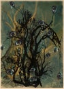 Eye tree. Halloween poster. An hand drawn vector. Royalty Free Stock Photo