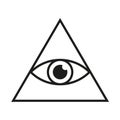 Eye in triangle simple minimalistic symbol. All seeing Illuminati eye pyramid vector illustration