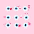 Eye valentines day vector ophthalmology love icon set.