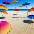 eye the view of parasols on the beach in