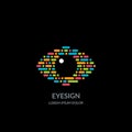Eye vision logo sign or emblem on black background. Abstract morse code human eyes vector illustration Royalty Free Stock Photo