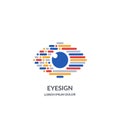 Eye vision logo sign or emblem design template. Abstract colorful morse code human eyes vector illustration Royalty Free Stock Photo