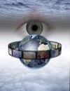 Eye watches earth film Royalty Free Stock Photo