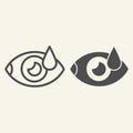 Eye with water drop line and solid icon. Human vision outline style pictogram on white background. Drip into the eyes