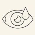 Eye with water drop thin line icon. Human vision outline style pictogram on white background. Drip into the eyes symbol
