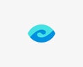 Eye wave logo design. Swirl shutter media vision logotype. Photo video camera sea surf vector symbol.