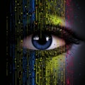 the eye of a woman is surrounded by binary code Royalty Free Stock Photo