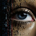 the eye of a woman is surrounded by binary code Royalty Free Stock Photo