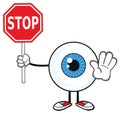 Eyeball Cartoon Mascot Character Holding A Stop Sign