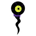 Eyeball. Silhouette with purple capillaries. Vector illustration. Isolated white background. White of the eye with a yellow pupil. Royalty Free Stock Photo