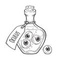 Eyeballs in glass bottle isolated. Sticker, patch, print or blackwork tattoo design hand drawn halloween art vector illustration.