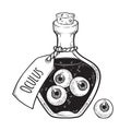 Eyeballs in glass bottle isolated. Sticker, patch, print or blackwork tattoo design hand drawn halloween art vector illustration.