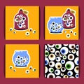 Eyeballs stickers set. seamless pattern