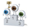 Eyeballs with winner cup on sports victory podium