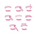 Eyebrow contour correction, beauty tutorials doodle icons set, vector color illustration