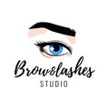 Eyebrow and eyelashes studio logo, beautiful perfect eye makeup design, long black lashes, vector Royalty Free Stock Photo