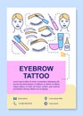 Eyebrow tattoo poster template layout. Eye brow tinting, dyeing permanent makeup. Banner, booklet, leaflet print design Royalty Free Stock Photo