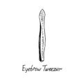 Eyebrow tweezer, hand drawn doodle sketch with inscription, isolated illustration Royalty Free Stock Photo