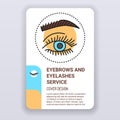 Eyebrows and eyelashes service brochure template. Beauty industry cover design. Print design with linear illustration