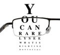 Eyeglass with humorous eyetest chart