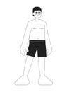 Eyeglasses asian man in swimwear standing monochromatic flat vector character