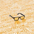 Eyeglasses with background concept wordcloud of human rights