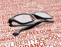 Eyeglasses with background concept wordcloud of human rights Royalty Free Stock Photo