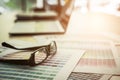 eyeglasses, color swatch on office desk. graphic designer workspace. creative design work. business workplace concept.