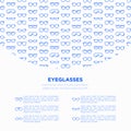 Eyeglasses concept with thin line icons: sunglasses, sport glasses, rectangular, aviator, wayfarer, round, square, cat eye, oval,
