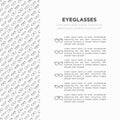 Eyeglasses concept with thin line icons: sunglasses, sport glasses, rectangular, aviator, wayfarer, round, square, cat eye, oval,