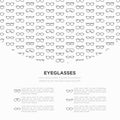 Eyeglasses concept with thin line icons: sunglasses, sport glasses, rectangular, aviator, wayfarer, round, square, cat eye, oval,