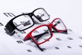 Eyeglasses and eye chart Royalty Free Stock Photo