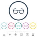 Eyeglasses flat color icons in round outlines
