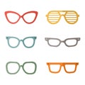 Eyeglasses flat multicolored vector set. Minimalistic design. Part one.